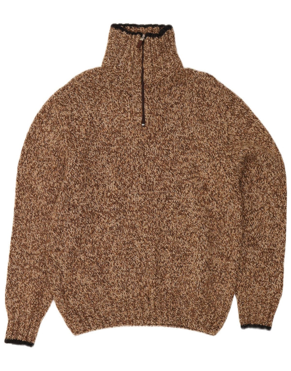 Zanolini Pull col zippé pour homme en laine mouchetée marron moyen
