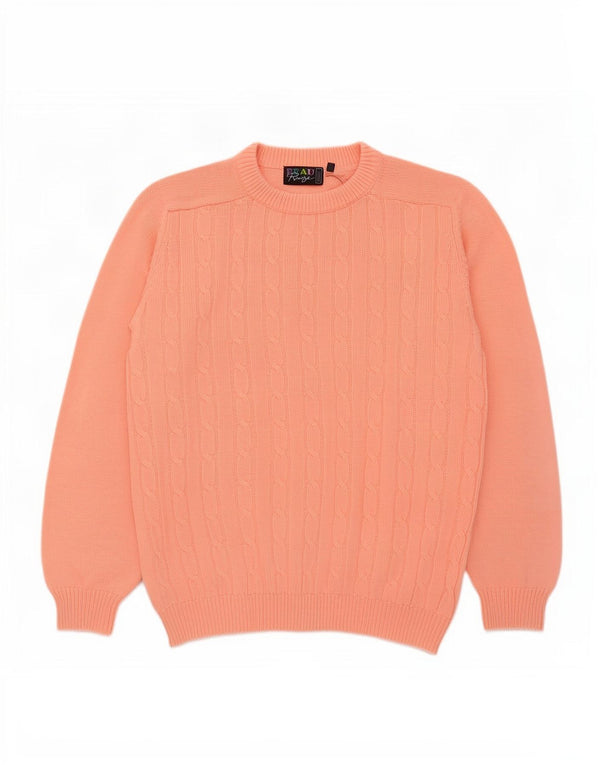 vintage Femmes Oversize Crew Neck Jumper Pull UK 16 Grand Orange