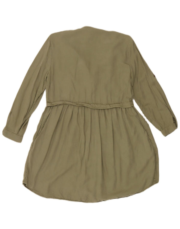 Zara Robe chemise à manches longues pour femme UK 10 Petit Kaki