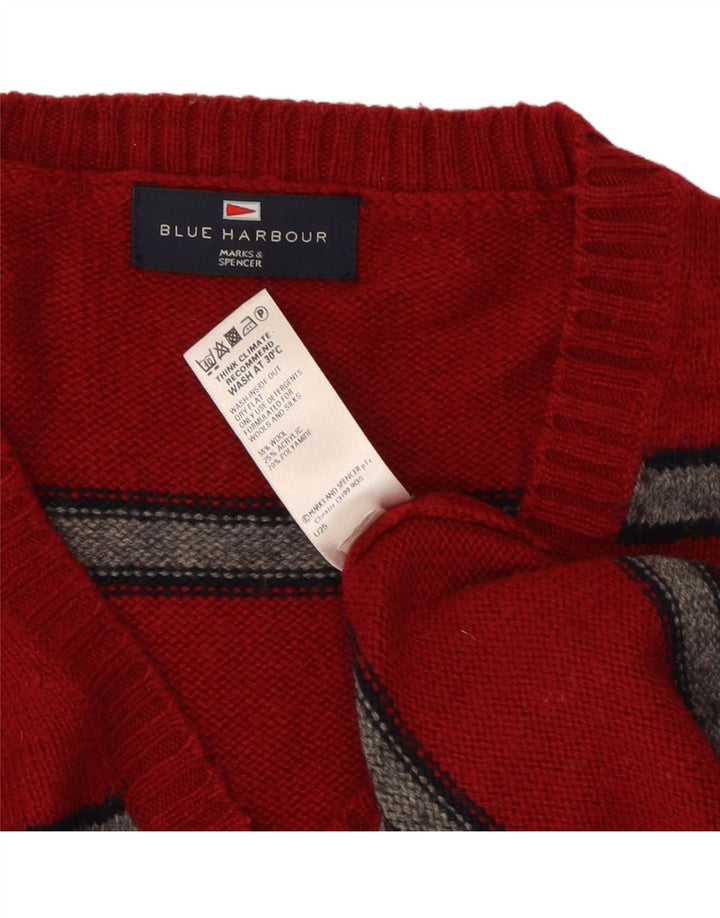 Marks & Spencer Pull à col en V Blue Harbour pour hommes, grandes rayures rouges