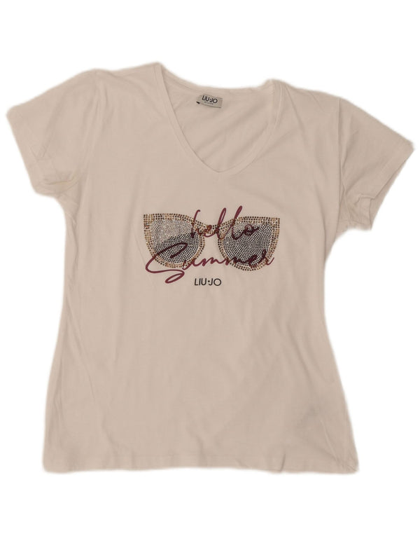 Liu Jo Womens Graphic T-Shirt Top UK 16 Large White Cotton