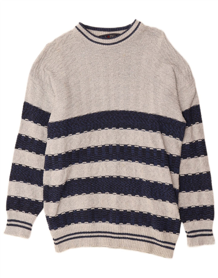 Pull vintage à col rond pour homme Gris moyen Colourblock