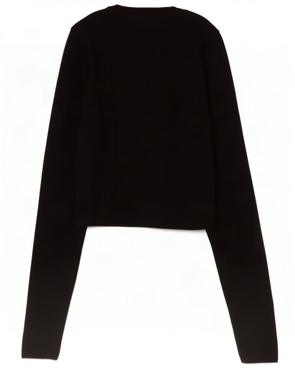 Zara Womens Crop Top Manches Longues UK 8 Small Noir Viscose