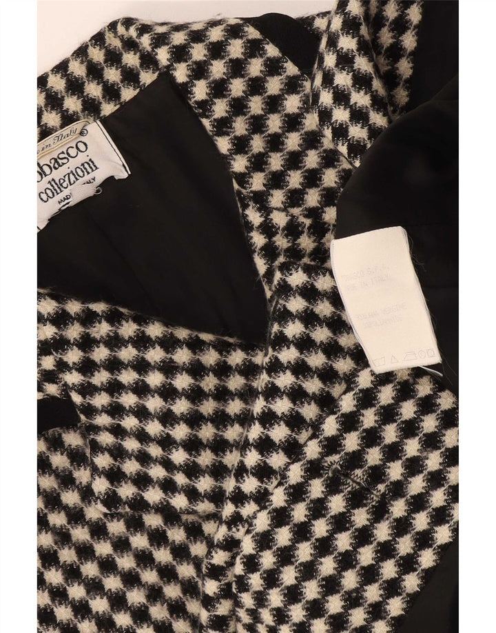 Tabasco Veste Blazer Femme UK 12 Laine Vierge Géométrique Noir Moyen