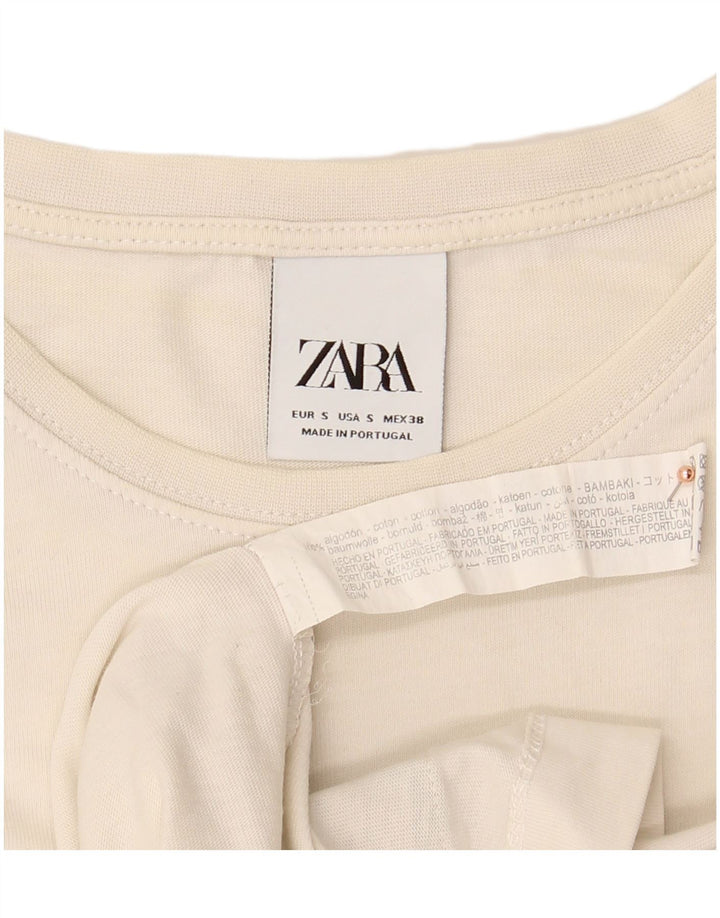 ZARA Mens Graphic Top Long Sleeve Small Off White Cotton