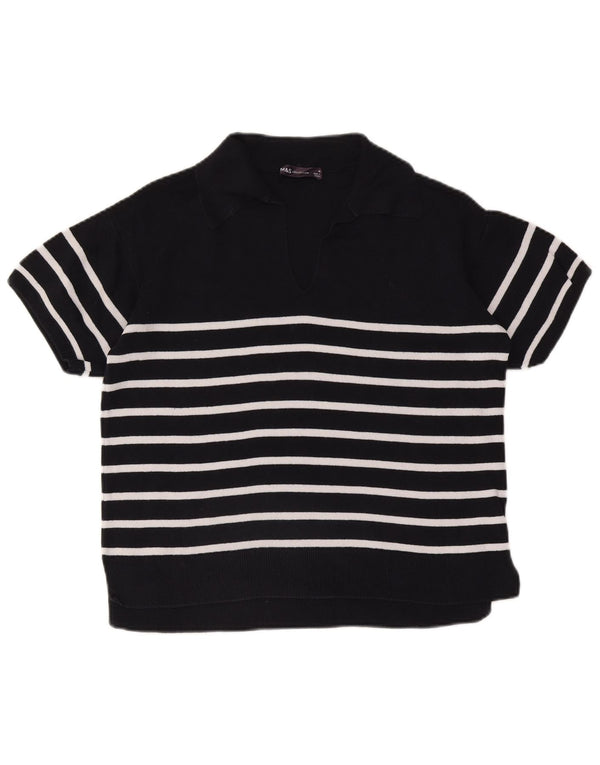 Marks & Spencer Pull à col polo pour femme UK 14 Bleu marine moyen