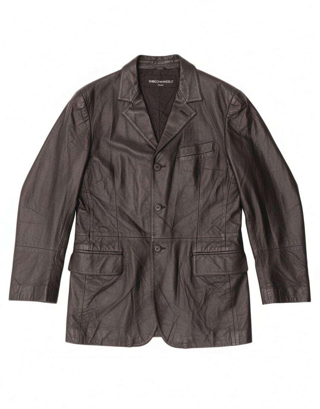ENRICO MANDELLI Mens Milano Leather Jacket IT 48 Medium Black Leather