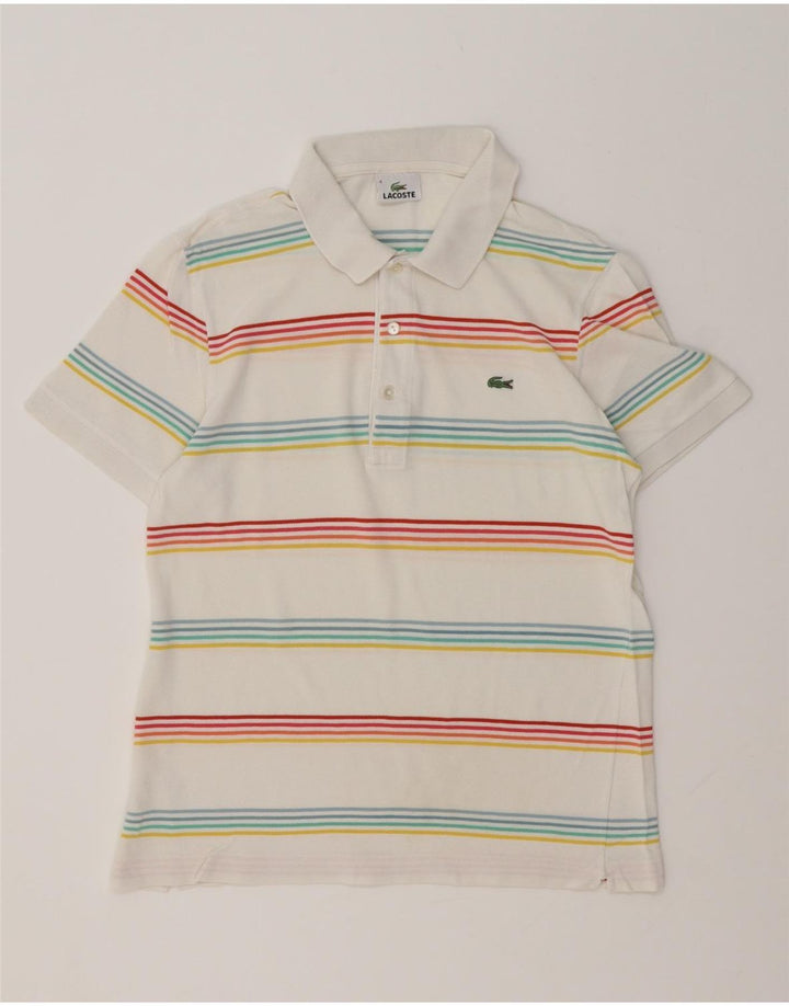 LACOSTE Polo Homme Taille 4 Moyen Blanc Rayé Coton
