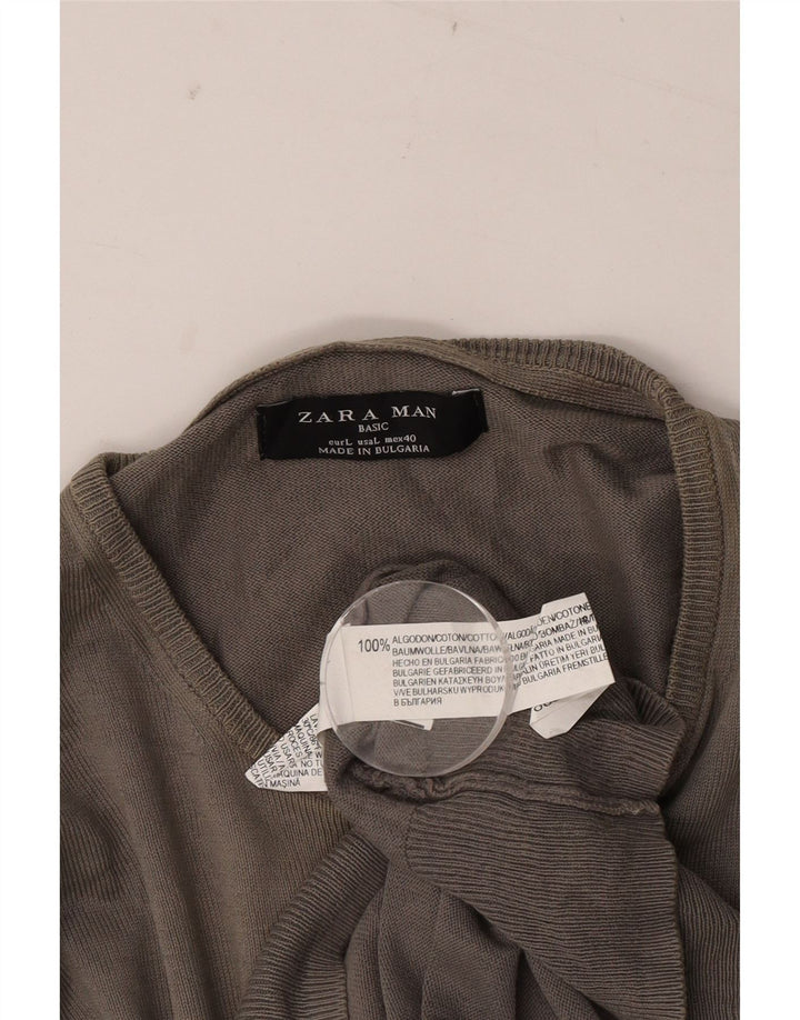 Zara Pull à col rond pour homme en coton gris Large