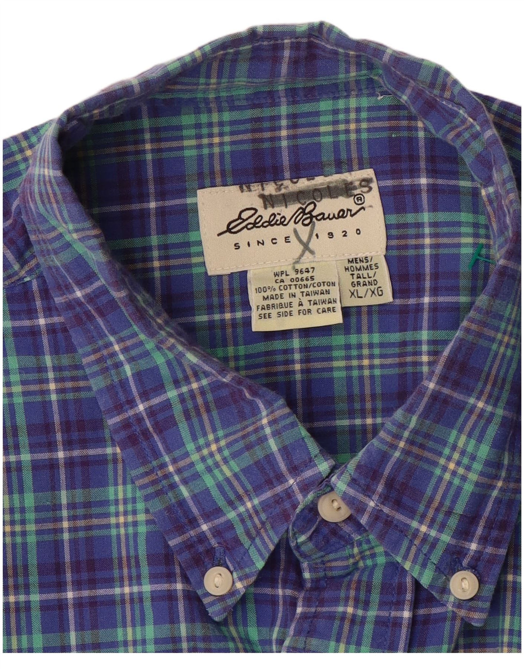 EDDIE BAUER Chemise à manches courtes pour homme XL en coton à carreaux violet