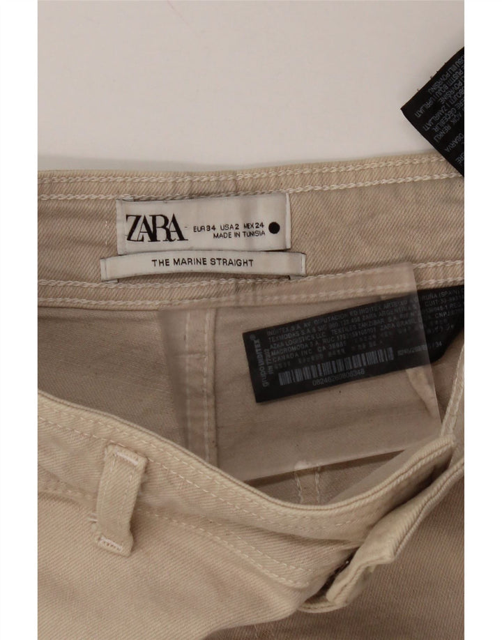 ZARA Femme The Marine Jean Large Taille Haute EU 34 2XS W24 L29 Beige
