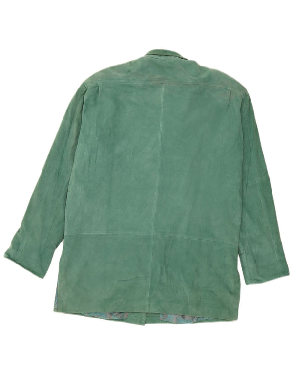 vintage Femme Suède Pardessus UK 18 XL Cuir Vert