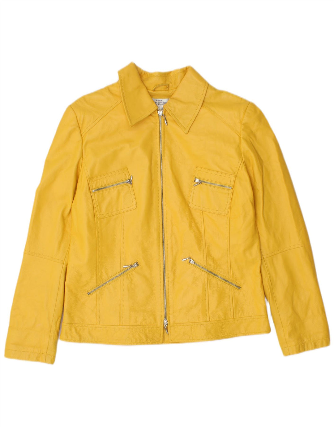 VINTAGE Veste en cuir femme UK 14 Cuir jaune moyen