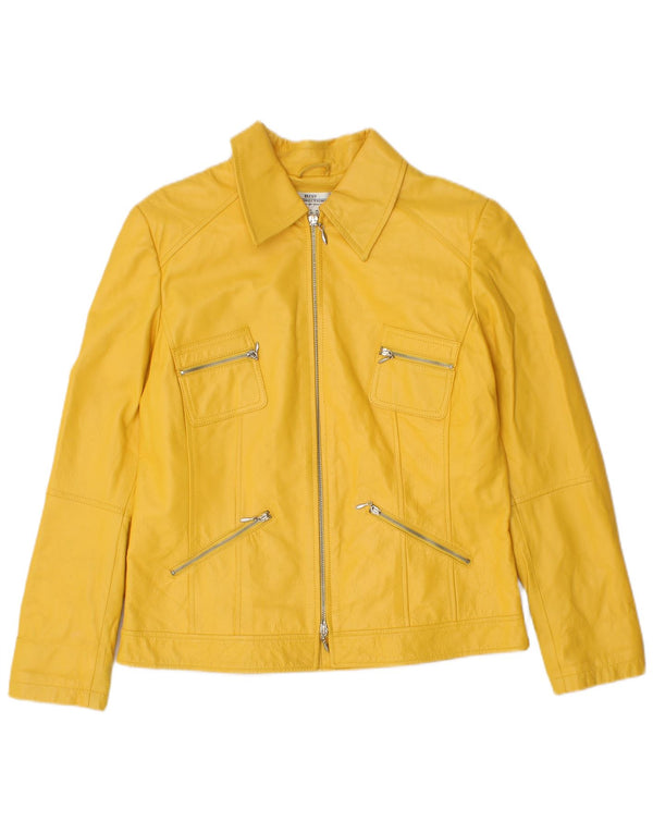 VINTAGE Veste en cuir femme UK 14 Cuir jaune moyen