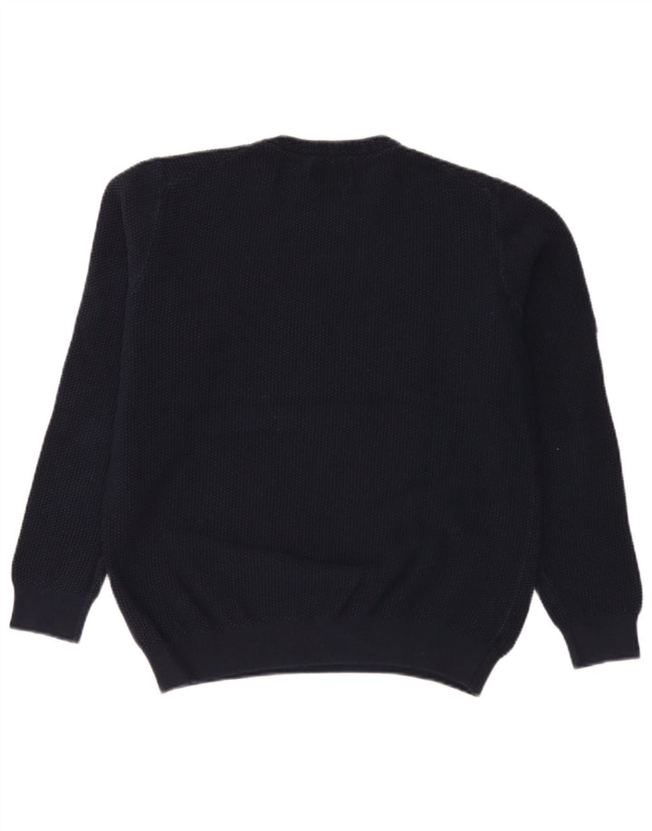 vintage Mens Crew Neck Jumper Pull Moyen Bleu Marine Coton