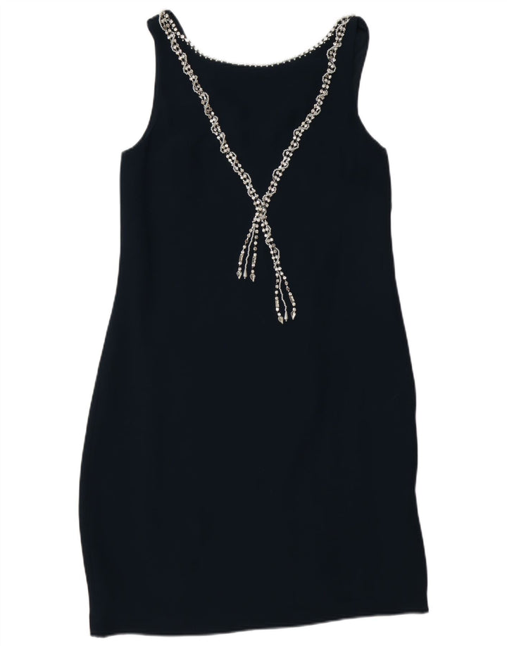 MONSOON Robe fourreau sans manches pour femme UK 10 Petite Viscose Bleu Marine