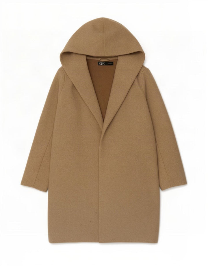Zara Manteau ouvert à capuche surdimensionné pour femme UK 14 Polyester beige moyen