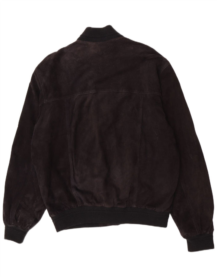 vintage Mens Suede Bomber Jacket IT 56 3XL Cuir Noir