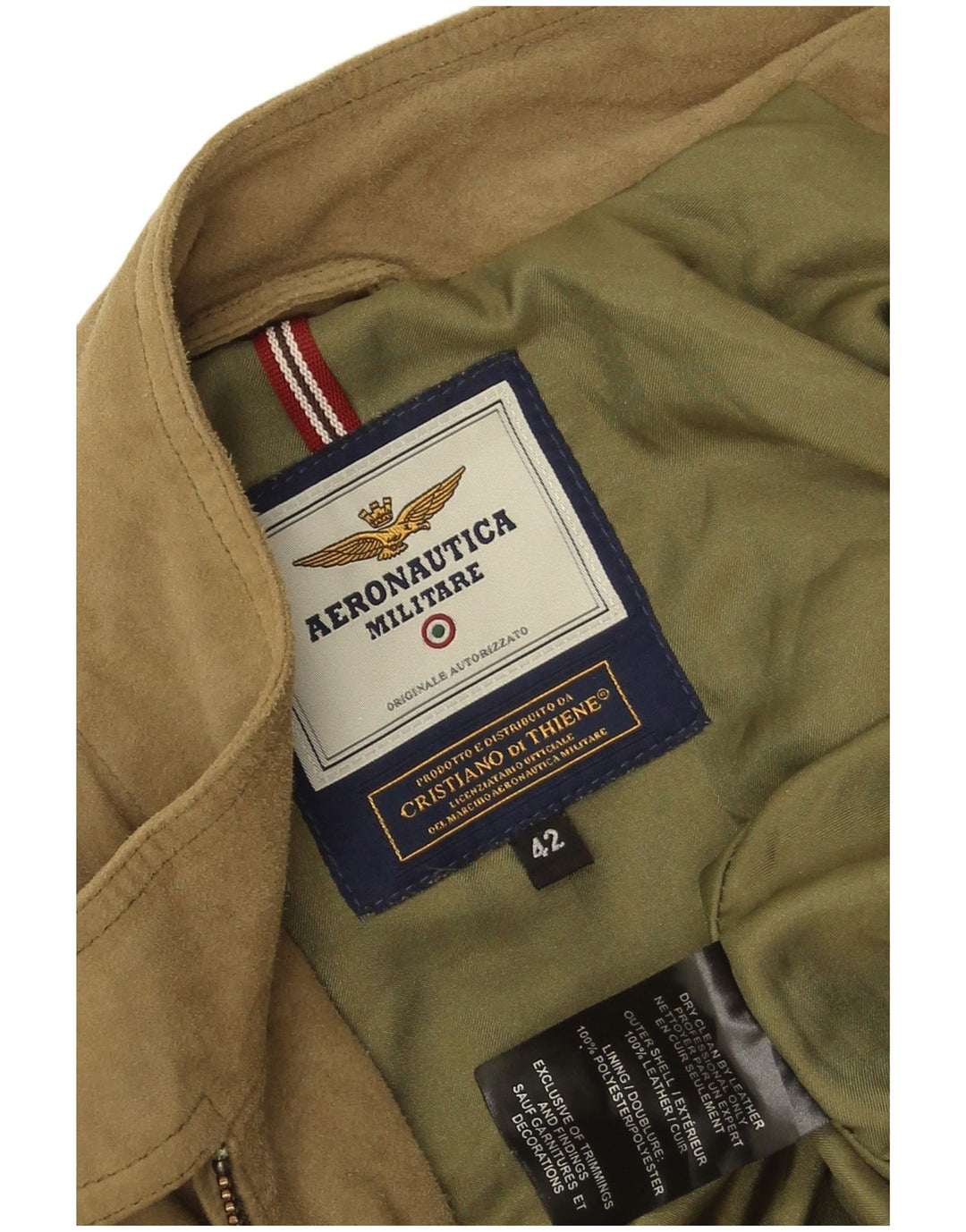 Aeronautica Militare Veste courte en daim pour femme IT 42 Cuir kaki moyen