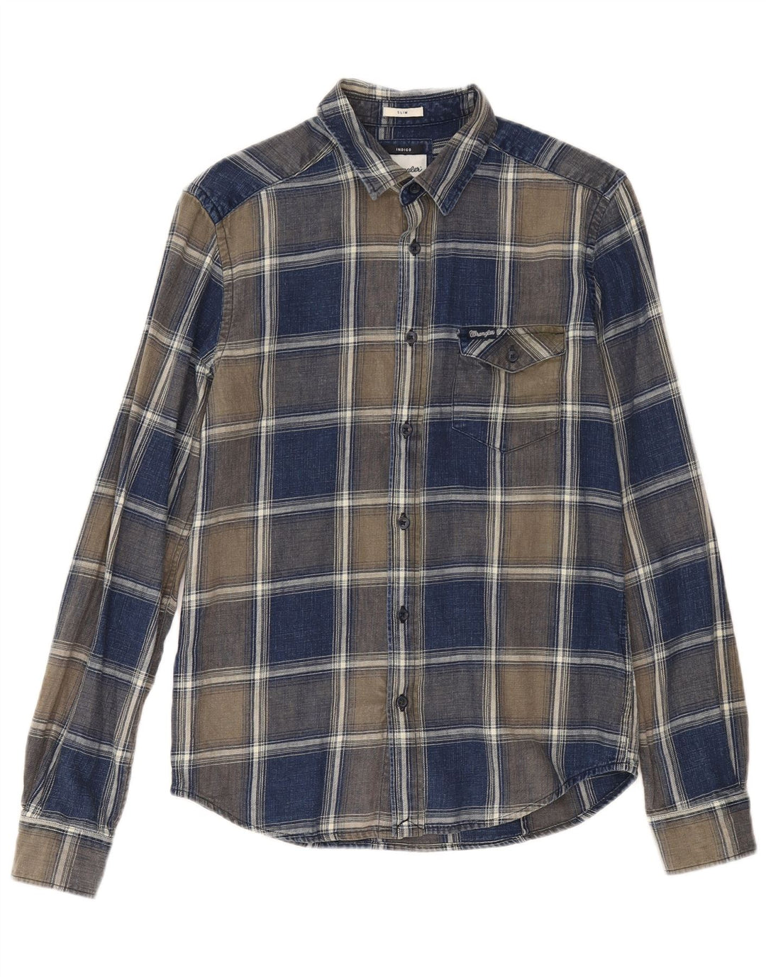 Wrangler Chemise fine en flanelle à carreaux indigo pour homme Petit carreaux bleu marine