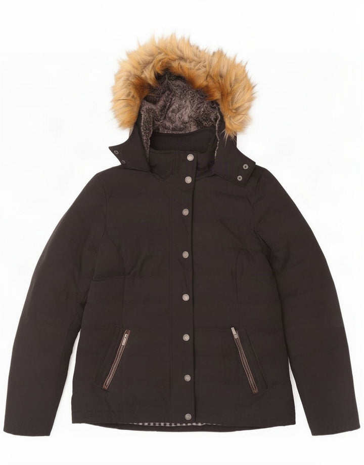 Fat Face Veste matelassée à capuche pour femme UK 14 Large Noir Polyester