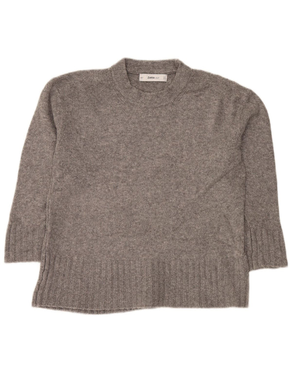 Zara Pull surdimensionné à col rond pour femme UK 10 Petit gris moucheté