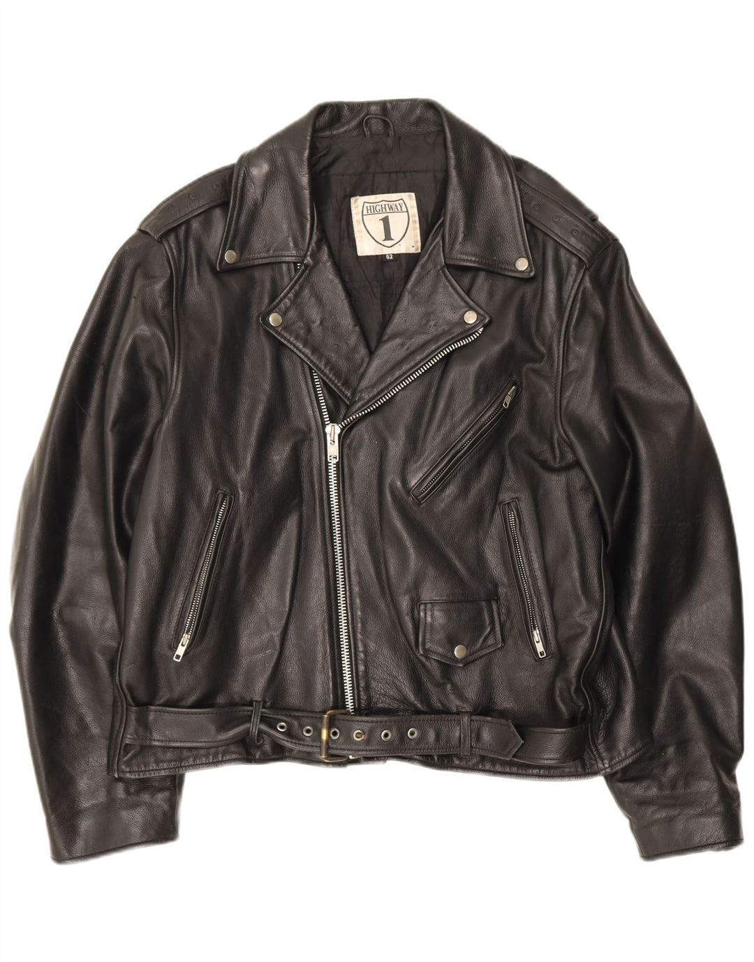 Highway 1 Veste de motard en cuir pour homme Taille 62 4XL Cuir noir