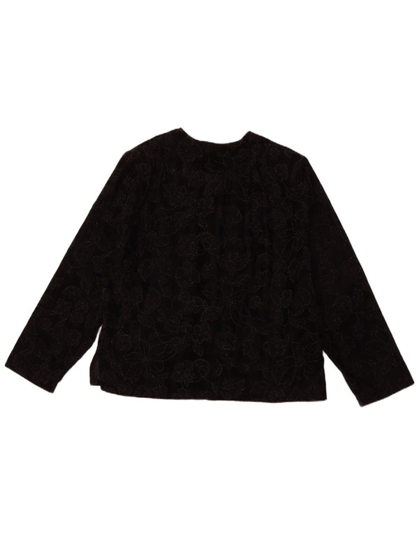 VINTAGE Femme Chemisier à manches longues Top UK 16 Grand Noir Floral