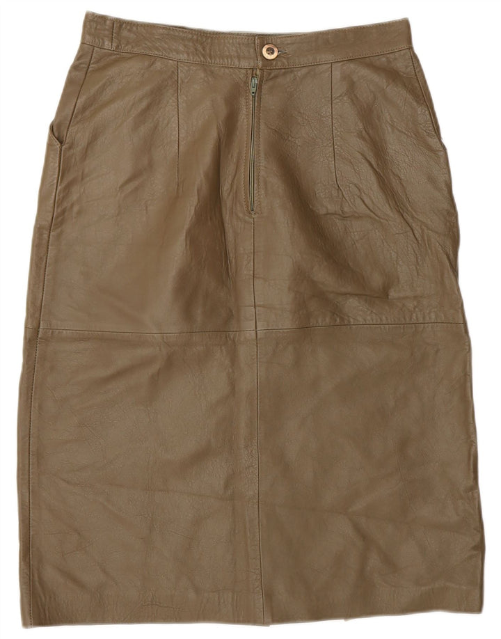 jupe en cuir femme vintage IT 44 Medium W28 Kaki