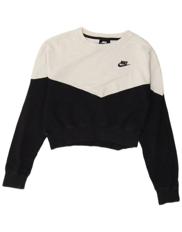 Nike Womens Crop Sweatshirt Jumper UK 10 Petit Blanc Colorblock Coton