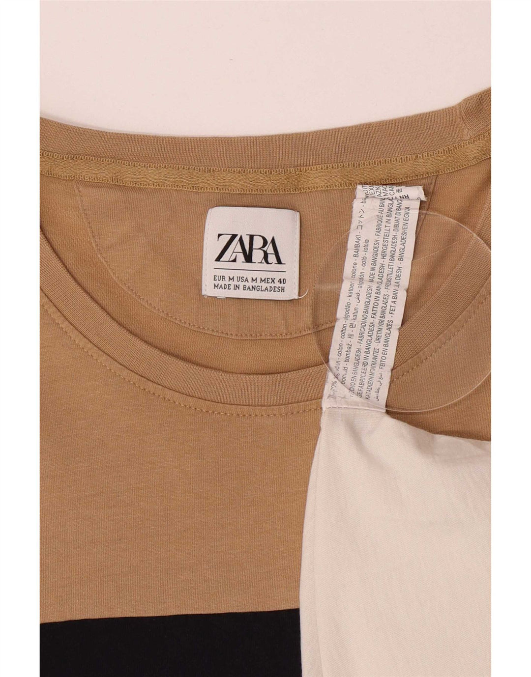 Zara Homme T-Shirt Top Beige Colorblock Coton