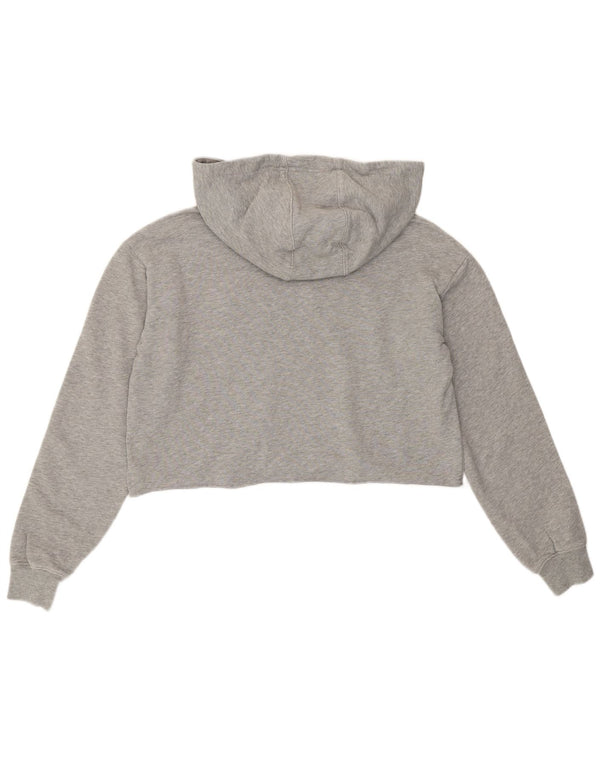 Champion Womens Oversized Crop Graphic Hoodie Jumper UK 6 XS Grey Cotton