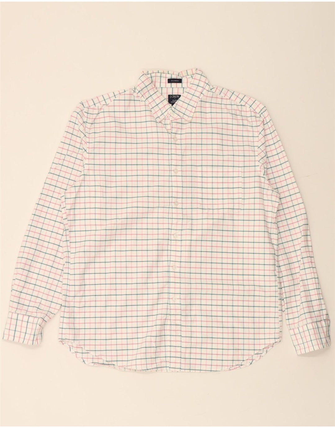 J. CREW Chemise Flex Oxford coupe classique pour homme en coton à carreaux blancs