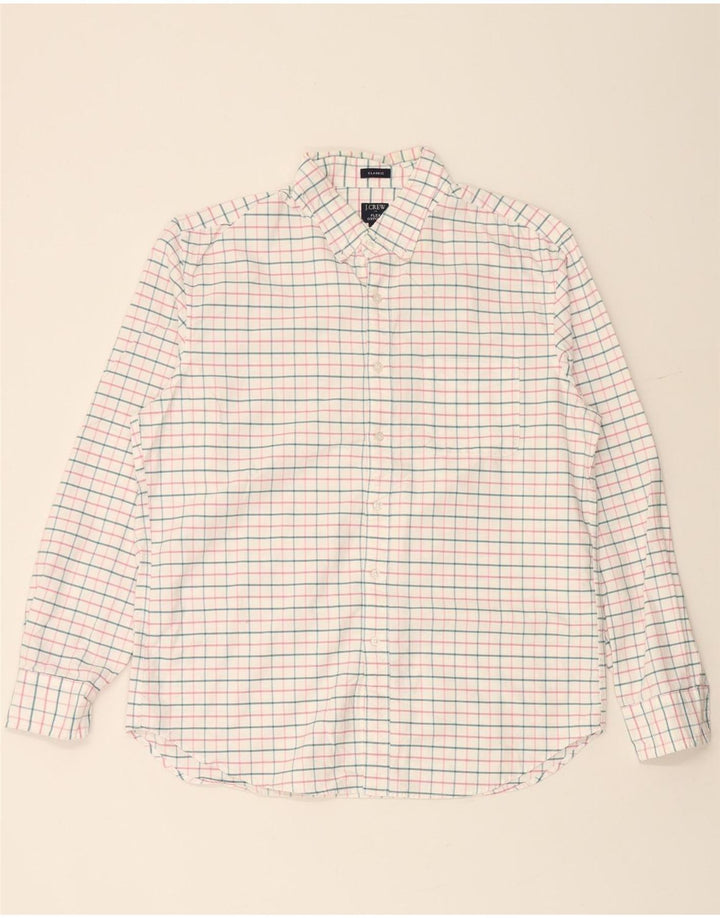 J. CREW Chemise Flex Oxford coupe classique pour homme en coton à carreaux blancs