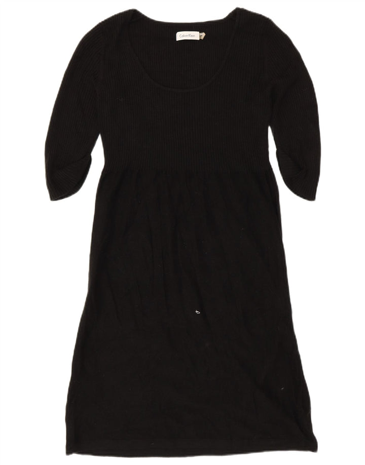 CALVIN KLEIN Robe pull à manches 3/4 pour femme UK 10 Small Acrylique noir