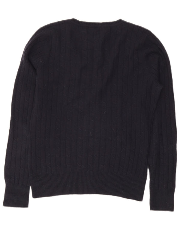 Gant Womens V-Neck Jumper Sweater UK 14 Large Navy Blue Wool