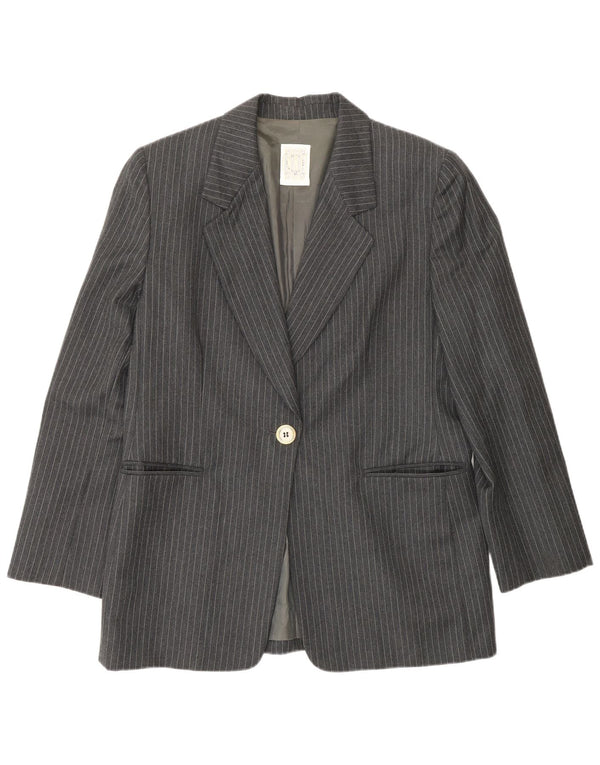 Ferre Womens 001 1 Button Blazer Jacket UK 16 Large Gris Acétate à fines rayures