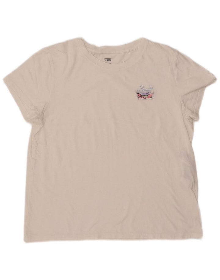 LEVI'S T-Shirt Femme UK 14 Large Blanc Coton