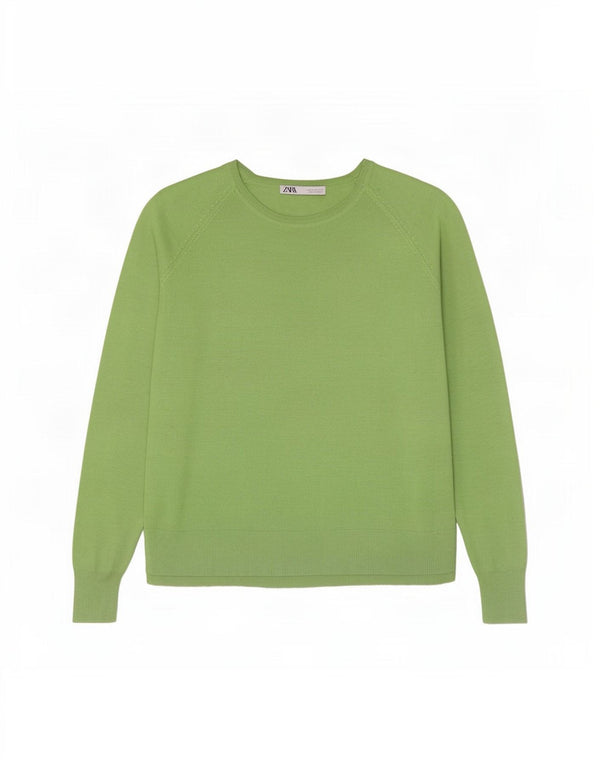Zara Pull surdimensionné à col bateau pour femme UK 14 Viscose vert moyen