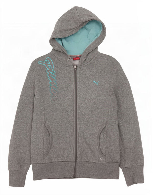 Puma Pull à capuche zippé graphique pour femme UK 16 Large Gris Coton