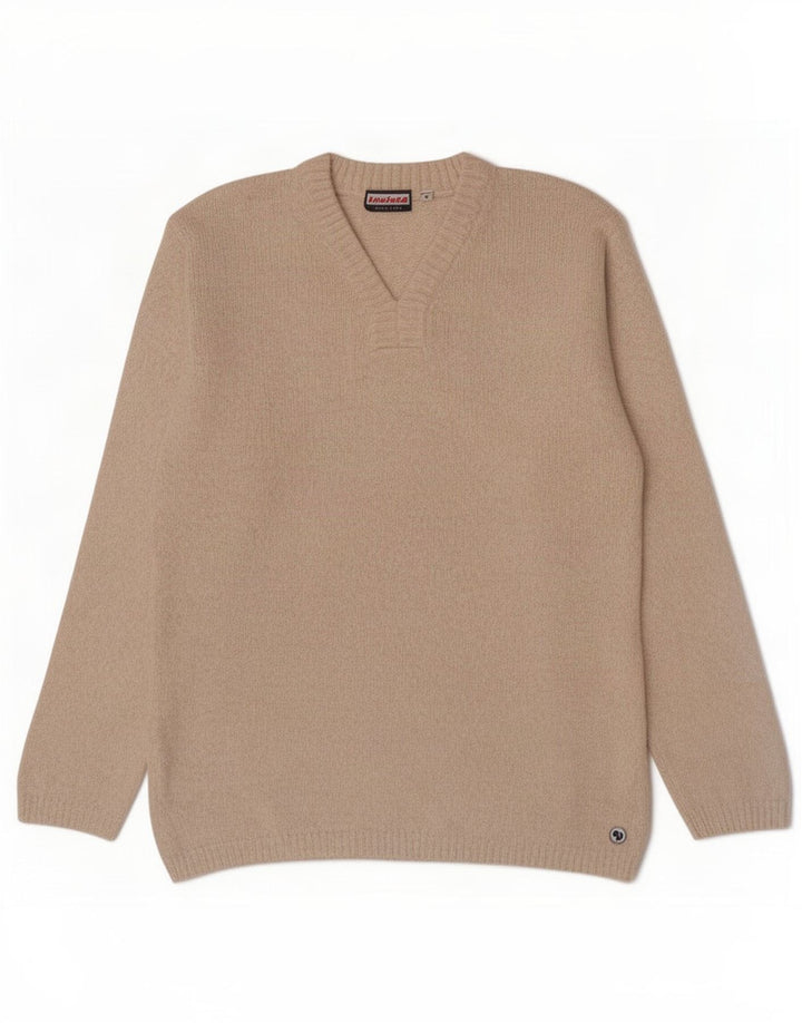 Invicta Pull col V pour homme en coton beige moyen