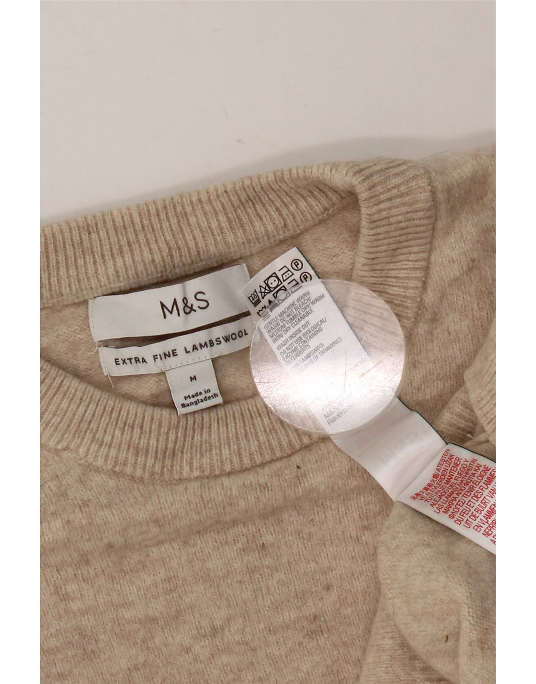 Marks & Spencer Pull Col Ras du Cou Homme Beige Moyen Laine d'Agneau
