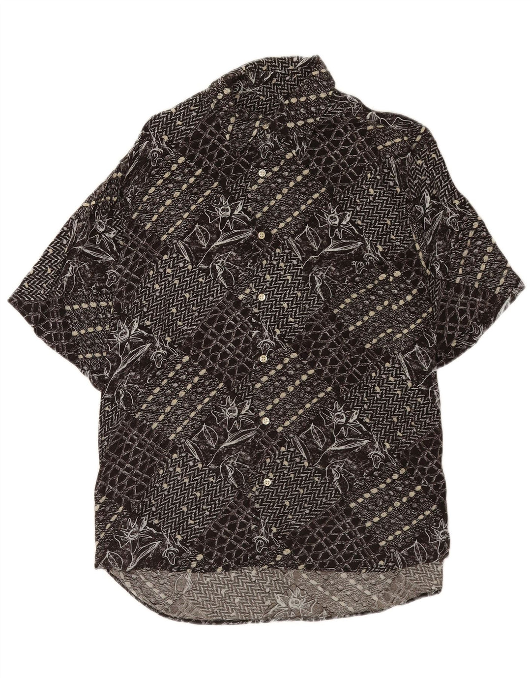 vintage Chemise à manches courtes pour hommes Patchwork noir moyen