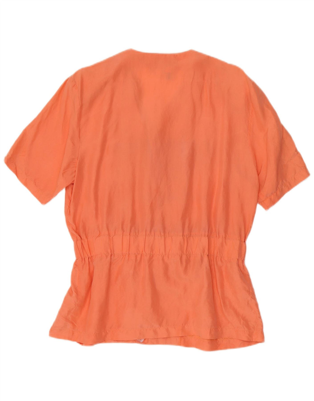vintage Femme Manches Courtes Blouse Top UK 12 Soie Orange Moyenne