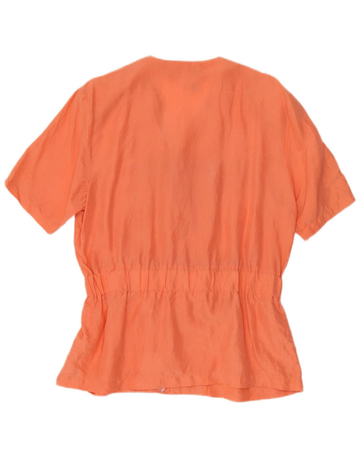 vintage Femme Manches Courtes Blouse Top UK 12 Soie Orange Moyenne