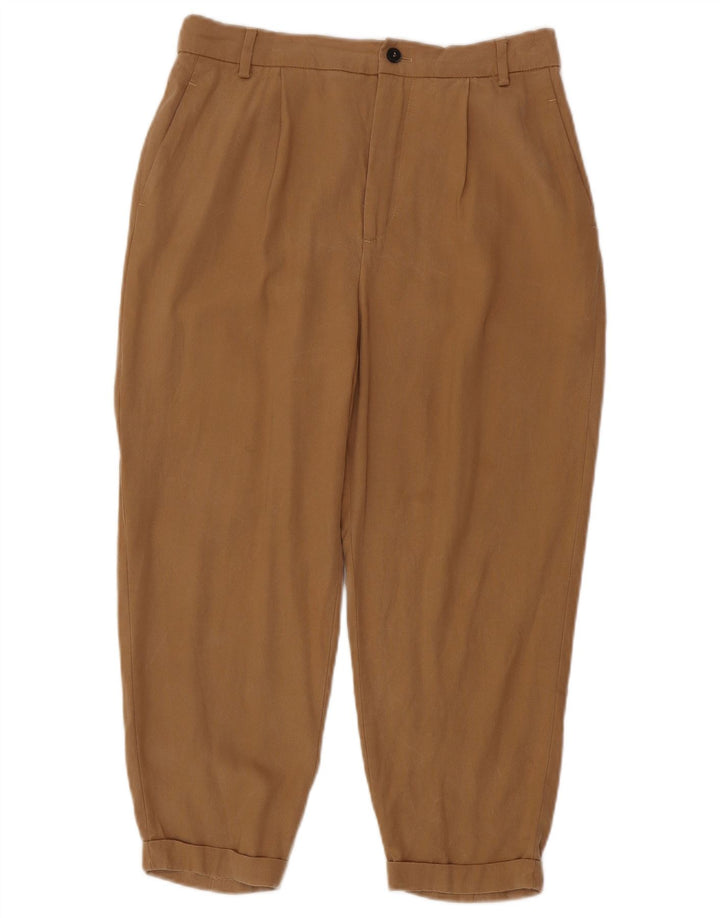 ZARA Femme Pantalon Court Pegged Moyen W28 L23 Marron Lyocell
