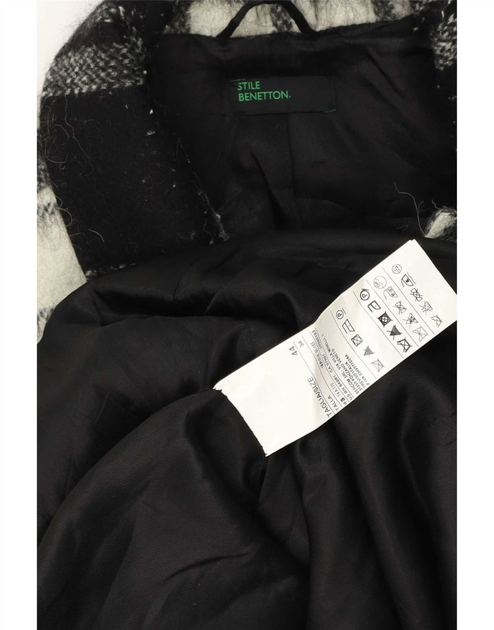 Benetton Pardessus Femme IT 44 Laine À Carreaux Noir Moyen