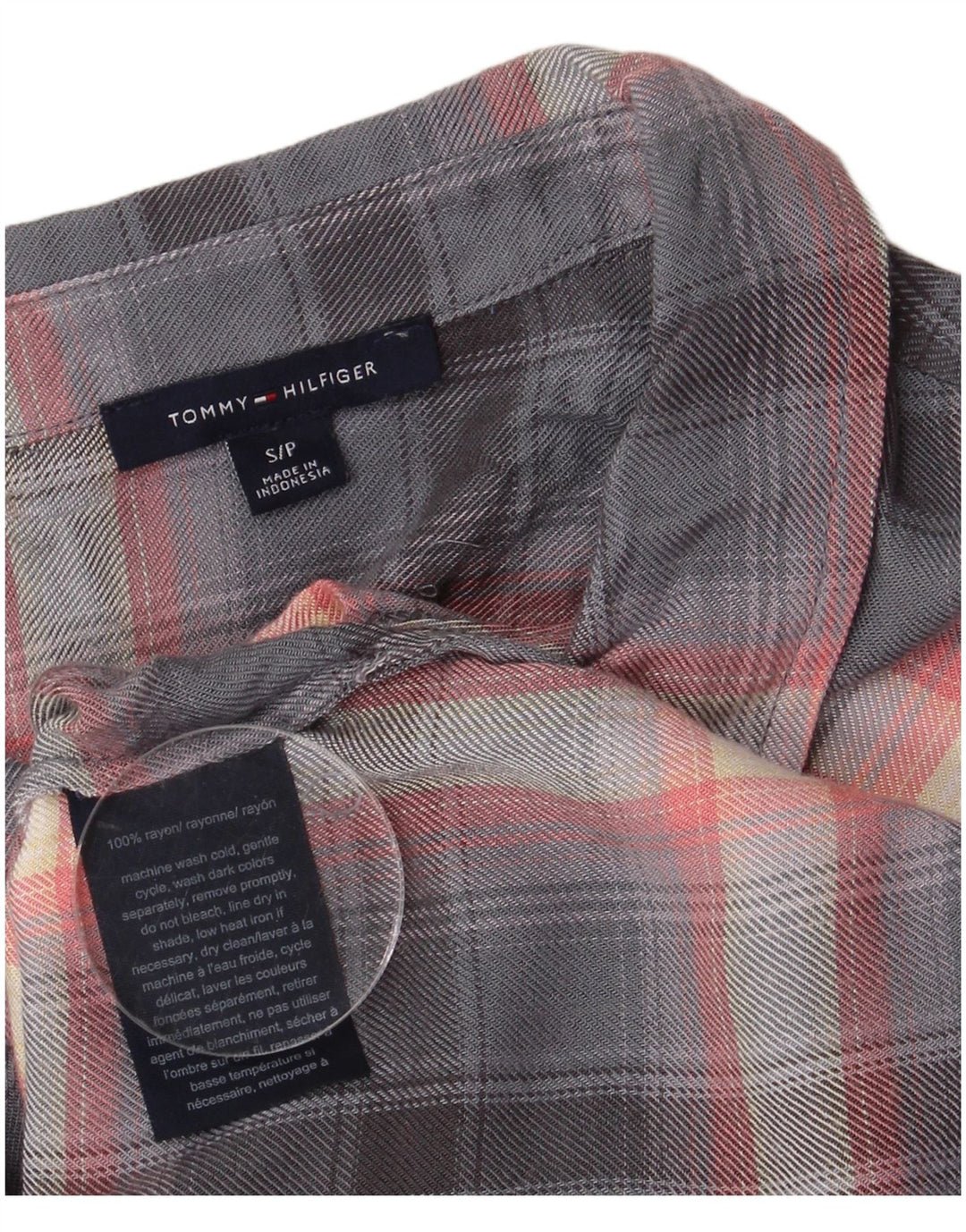 Tommy Hilfiger Chemise Femme UK 10 Petite Rayonne à Carreaux Gris