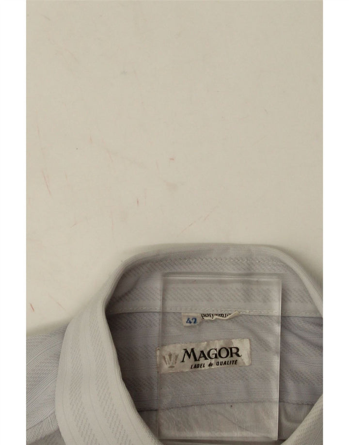 vintage Chemise Homme Taille 42 Grand Polyamide Rayé Bleu