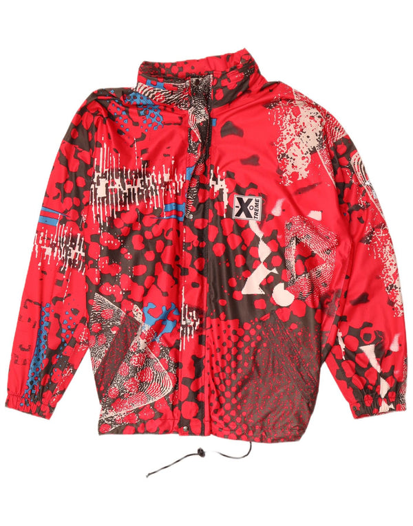 vintage Mens Graphic Hooded Rain Jacket UK 44 2XL Rouge Géométrique